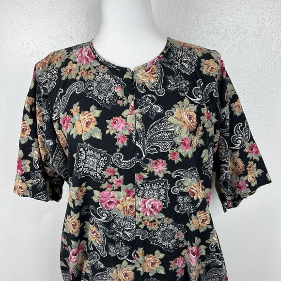 LA Intimates Dress Women Small Black Floral Short Sleeve Maxi Pockets Sleepwear - Picture 9 of 16